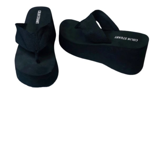 black platform flip flop sandals